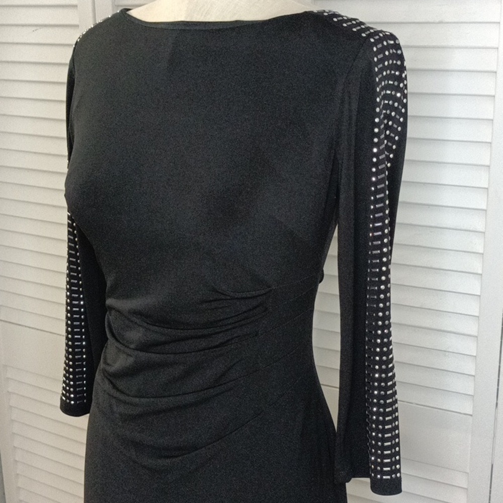 Jessica Howard Studded Black Midi Dress – Size 4P Petite